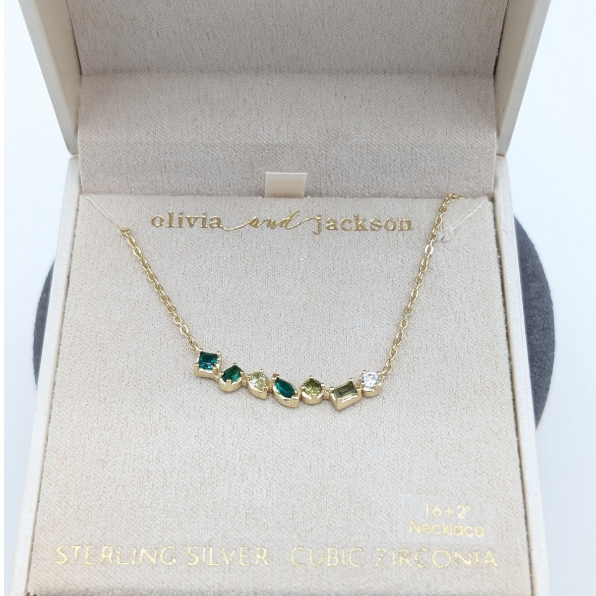 Olivia And Jackson Sterling Silver Green Clear Cz 16